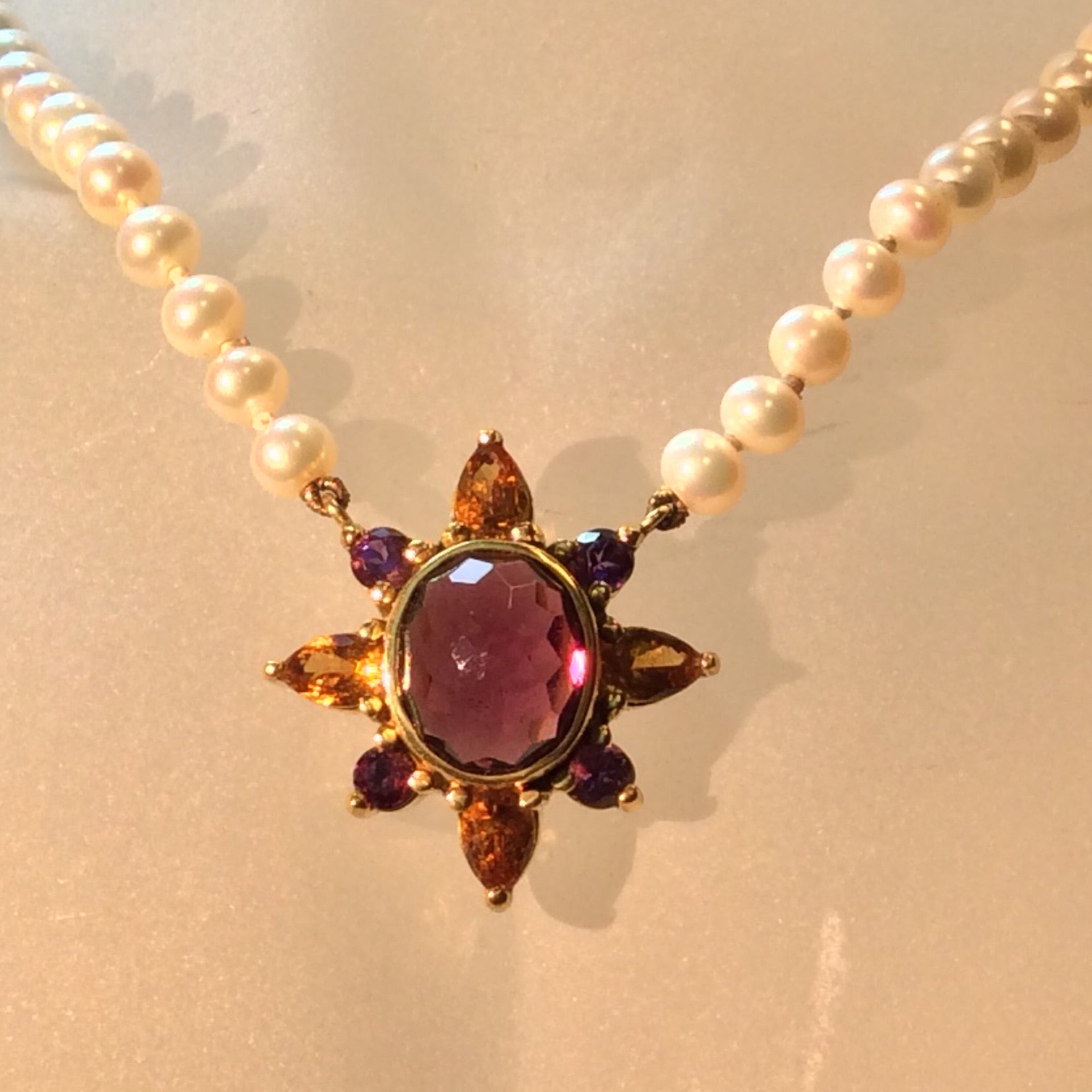 Rhodium-Plated Garnet and Amethyst Pendant Necklace - Three of a Kind |  NOVICA